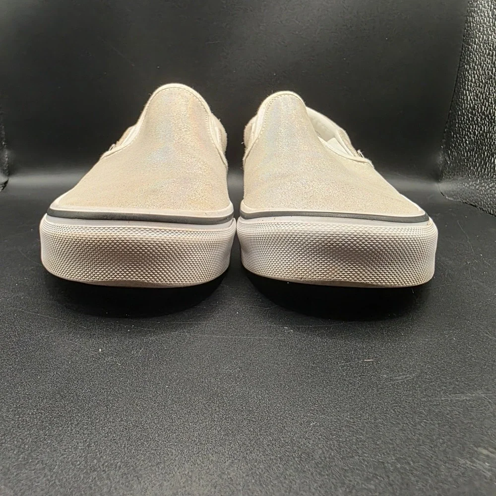 Vans Classic Slip-On Silver Iridescent Glitter Suede Sneakers Womens 8.5 500714
